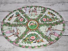 Vintage Rose Medallion Chinese Famille Large Oval Platter Floral Birds Porcelain