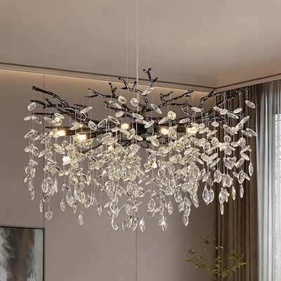 Black Tree Branch Crystal Chandelier 10-Light Raindrop 31.5''