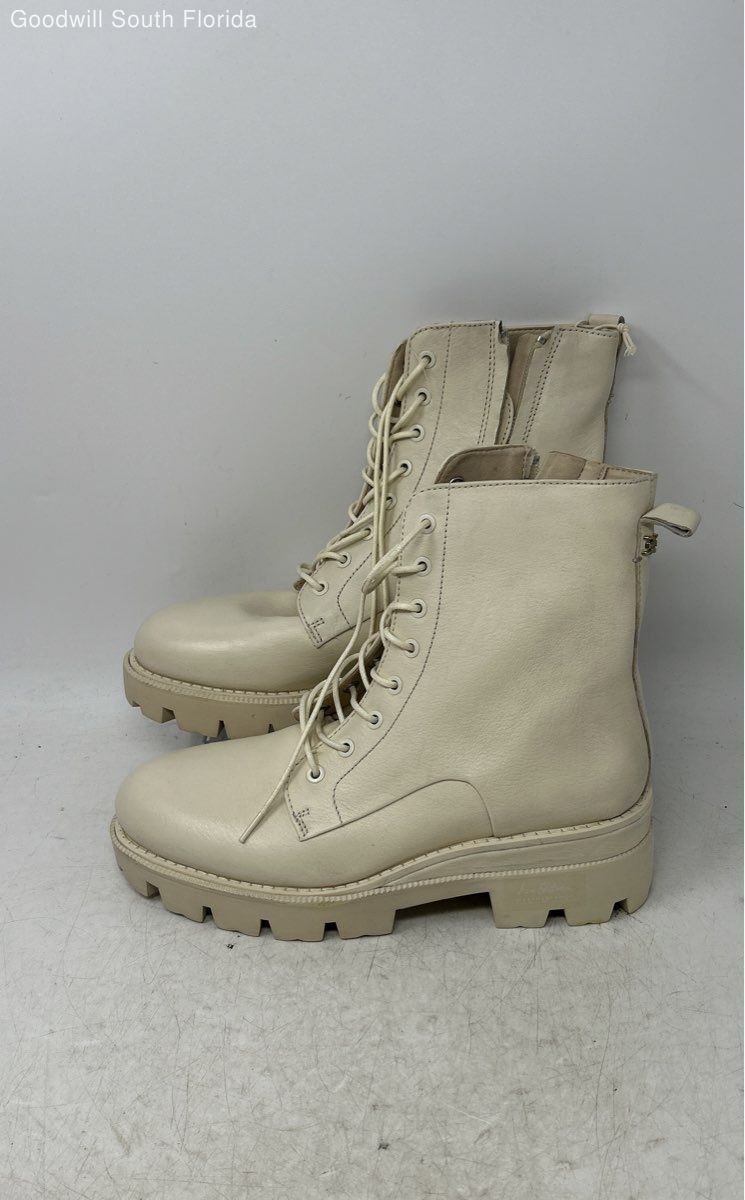 Sam Edelman Womens Garret Beige Leather Platform Combat Boots Size 7.5M