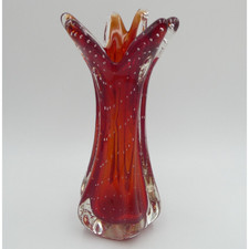 Murano Glass Archimede Seguso Sommerso Bullicante Red Finger Vase Italy 1970s