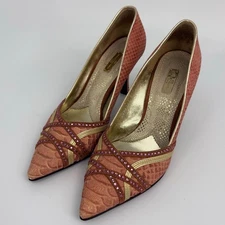 Balenciaga Paris Pink Snake Embossed Leather Jeweled Pointed Toe Heel Pumps 38/8