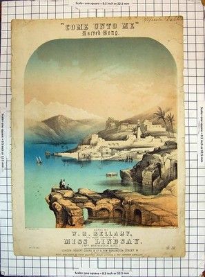 Antique Old Print Colour View Holy Town Mountains Bellamy Lindsay Stannard