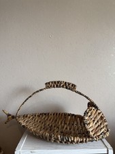 Vintage Wicker Woven Water Hyacinth Basket With Handle - Fish Shaped