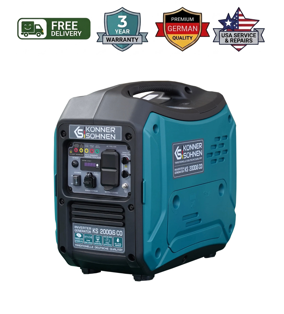 Konner & Sohnen Inverter Generator KS 2000iS 2000W Portable Quiet Gas Pure Sine