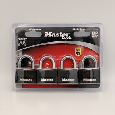 Master Lock 141Q Padlock 4-Pack Keyed Alike Black Vinyl Covered Aluminum 40mm