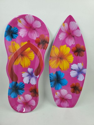 Lot Of 2  Small Melamine Serving Plates Surfboard Flipflop Pink Floral Target