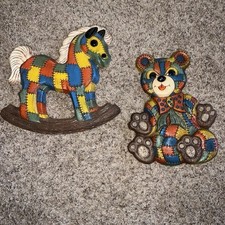 Vintage Patchwork Wall Art Decor Rocking Horse Teddy Bear Hangings Baby Children