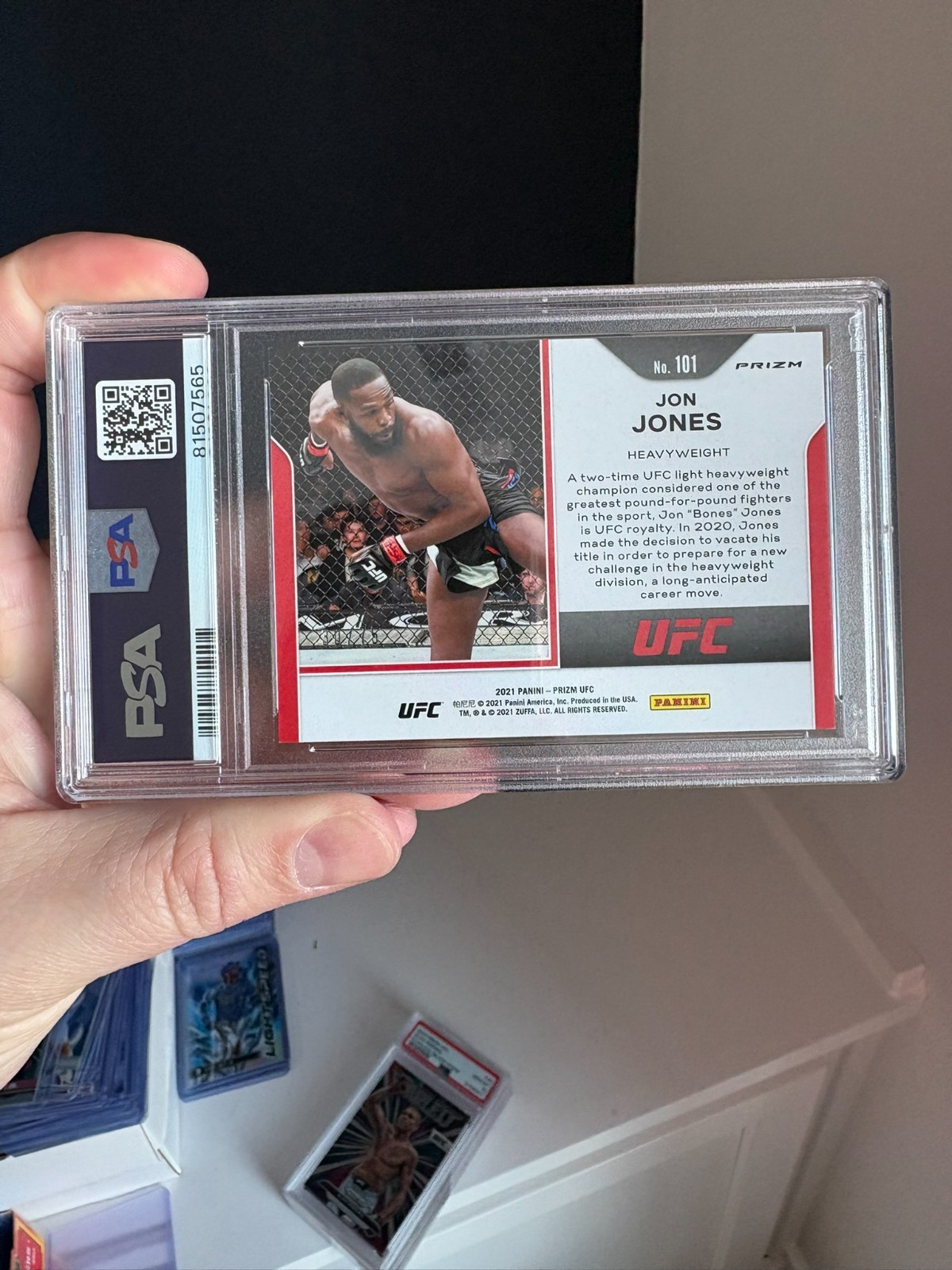 Jon Jones Neon Green Prizm /75 - 2021 Panini Prizm UFC Debut #101 - PSA 9 view 4