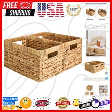 Sturdy Storage Baskets with Built-in Handles, Natural Water Hyacinth - 2 Pack