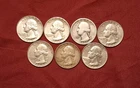 Lot of 7 Silver Washington Quarters – Mixed Dates 1935–1964 – 90% Silver