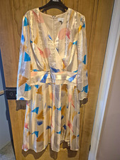 Reiss UK 16 Multicoloured Geometric V-Neck Long Sleeve Midi Dress Zip