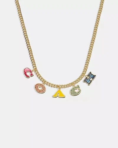 Coach colorato arcobaleno firma charm catena oro collana gioielli