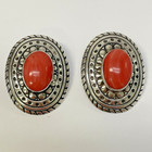 925 Sterling Silver Pink  Skin Coral Stud Earrings Oval Shape  7.0g — photo 2