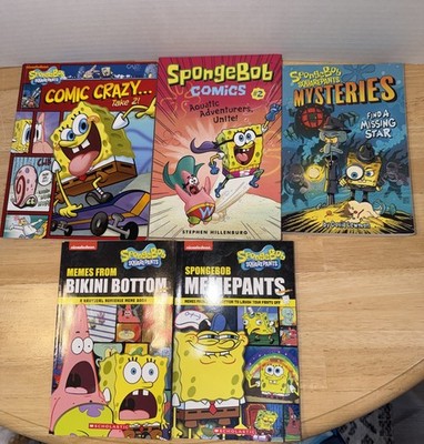 Lot of 5 Assorted Nickelodeon  SpongeBob Memes, Comics & Mystery Books PB