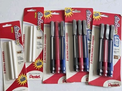 Pentel Clic Eraser Grip Retractable Erasers (3) 3 Packs Plus 2 Refill Packs NOS