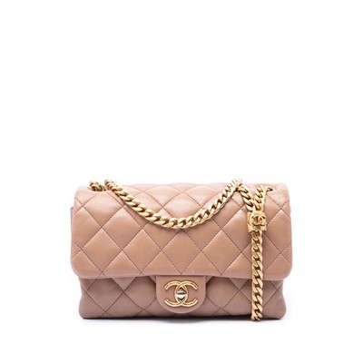 Chanel Small Quilted Lambskin Pillow Crush Flap Pre-Loved Crossbody Bag Nude
