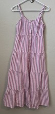 Universal Thread Dress S Maxi Tiered Sundress Pink Pin Stripe Prairie Cottage