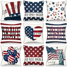 4th of July 18x18 Inch Patriotic Red White Blue Pillow Covers 9 PCS Set