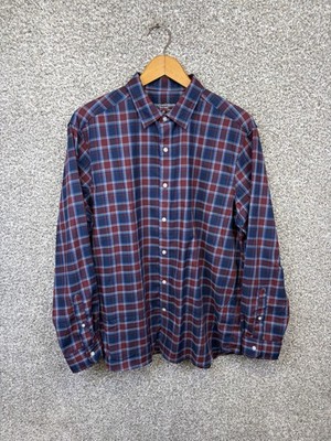 Vineyard Vines Tech Twill Shirt Mens XL Blue Burgundy Plaid Stretch Long Sleeve