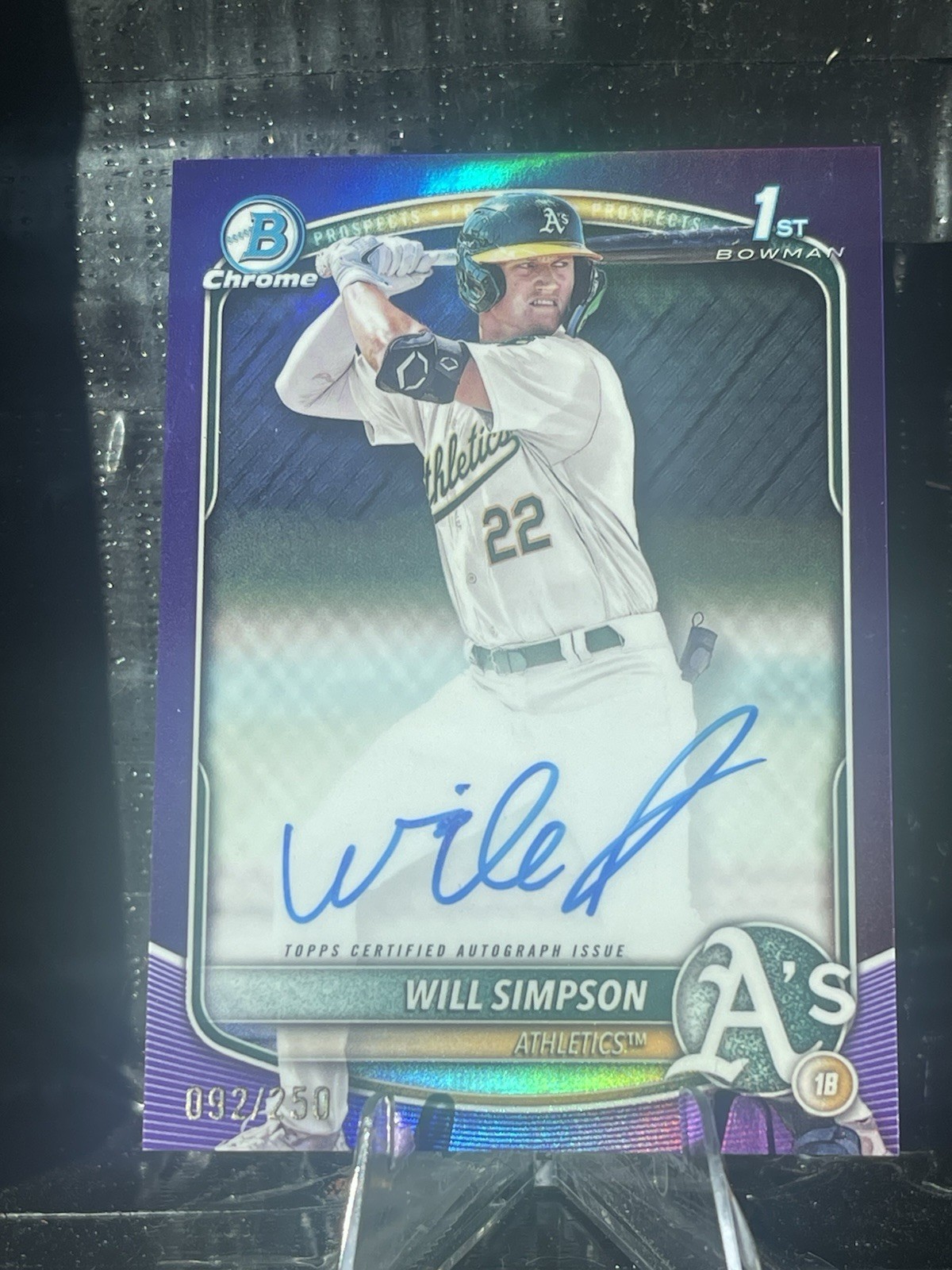 2025 Bowman Will Simpson 1st Chrome Prospect Auto True Purple  92/250 Athletics