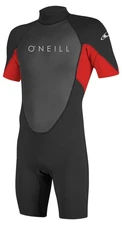 O'Neill Men's Reactor 2 2MM Back Zip Springsuit - Black / Red / Black - New