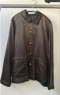 Veritecoeur Shirt Khaki Brown Satin Dot Pattern Smooth Material