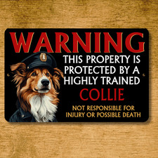 Collie Security Sign Warning Property Protected guard outdoor funny metal tin
