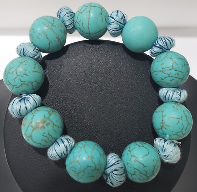 Womens Round Faux Turquoise Blue Rock Stretch Bracelet String