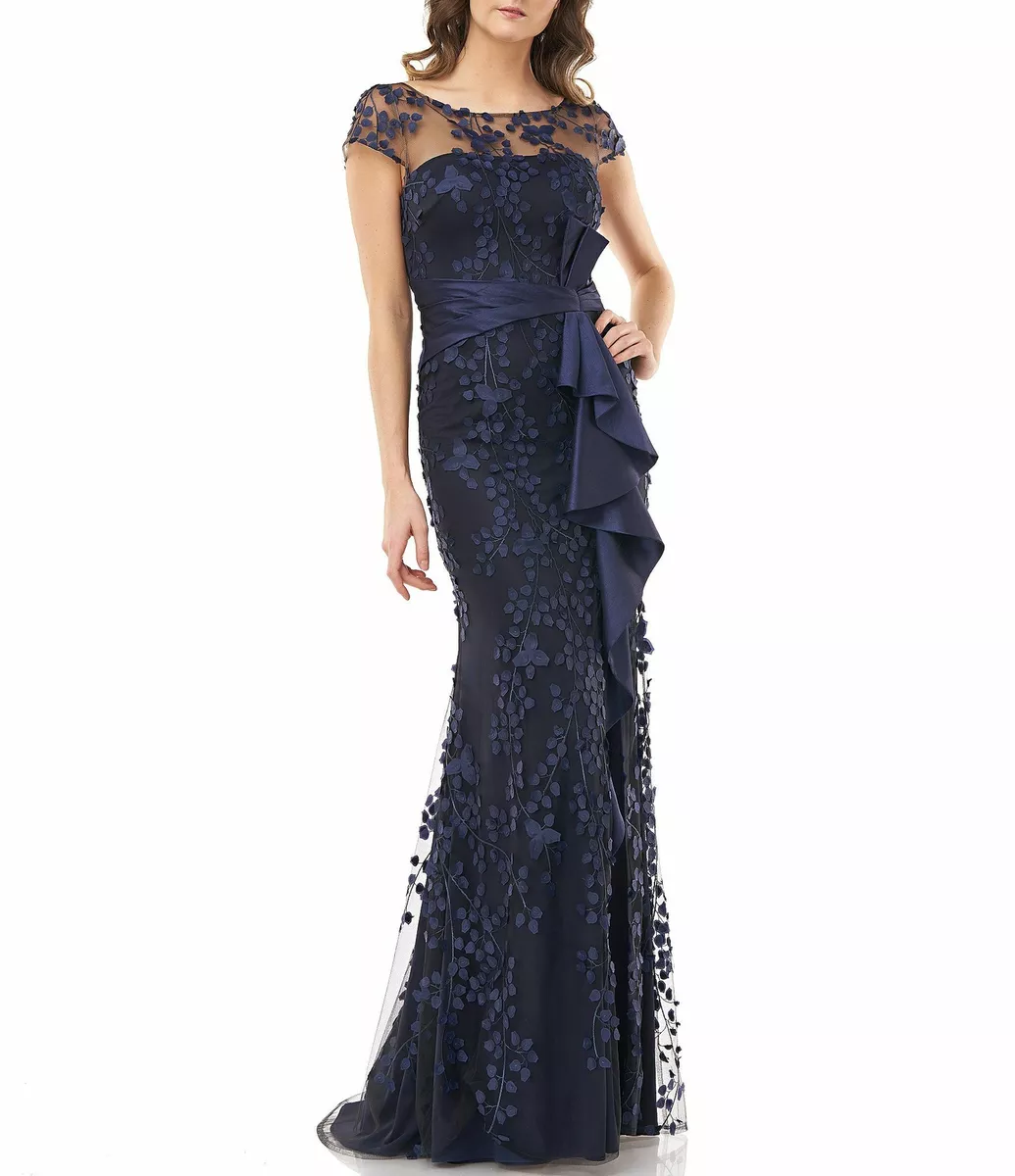 NEW CARMEN MARC VALVO Infusion 3D Ruffle Novelty Lace Taffeta GOWN Size 2  $498 | eBay