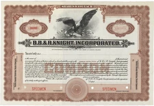 B.B. & R. Knight, Inc. Stock Certificate.