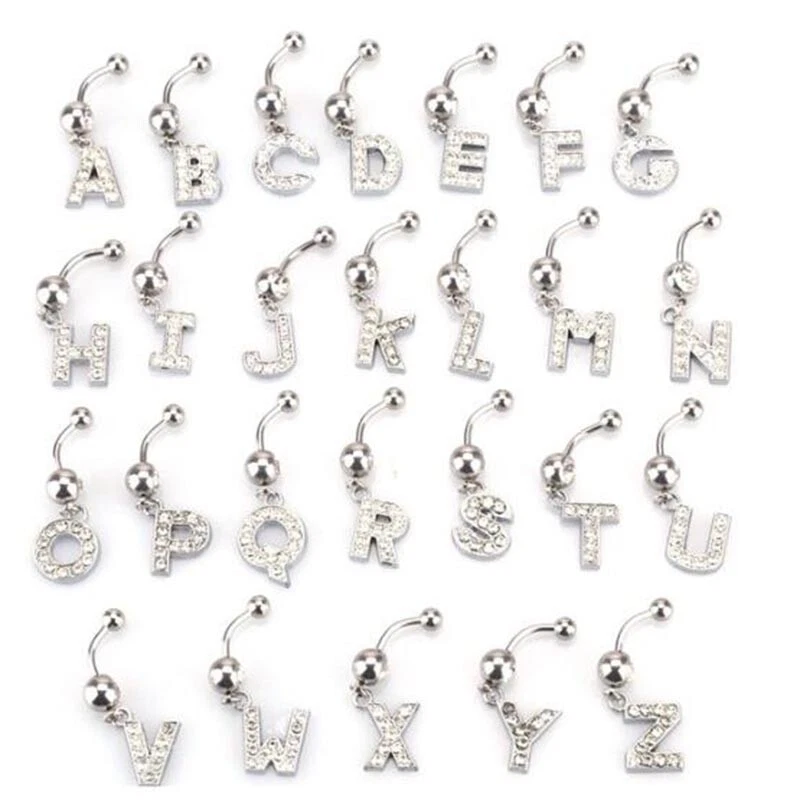 Letter belly button rings clearance