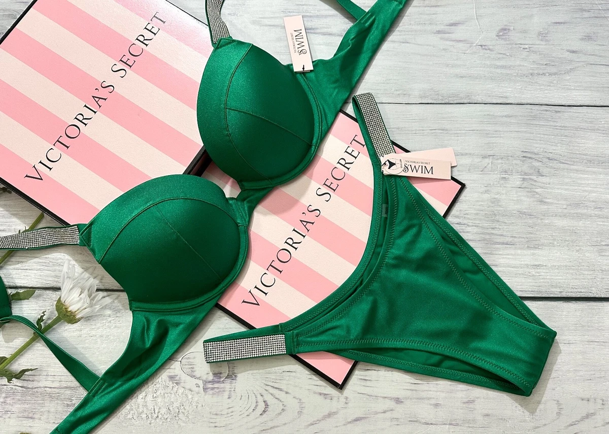 VICTORIA'S SECRET SWIM Shine Strap Sexy Tee Push-Up Bikini Brazilian Set  Green