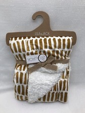 Lila  Jack Baby Blanket Mustard Gold Yellow Bars Lovey White Sherpa Unisex NEW
