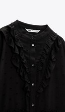 BNWT Zara Swiss Dot Dobby Dress Tunic Tiered peasant cottage core Black L large 