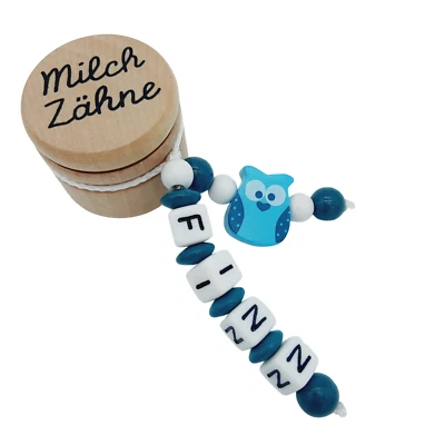 FRAU ELSE Milchzahndose mit Namen Geschenk Geburtstag Einschulung Junge Mädchen Holz Eule