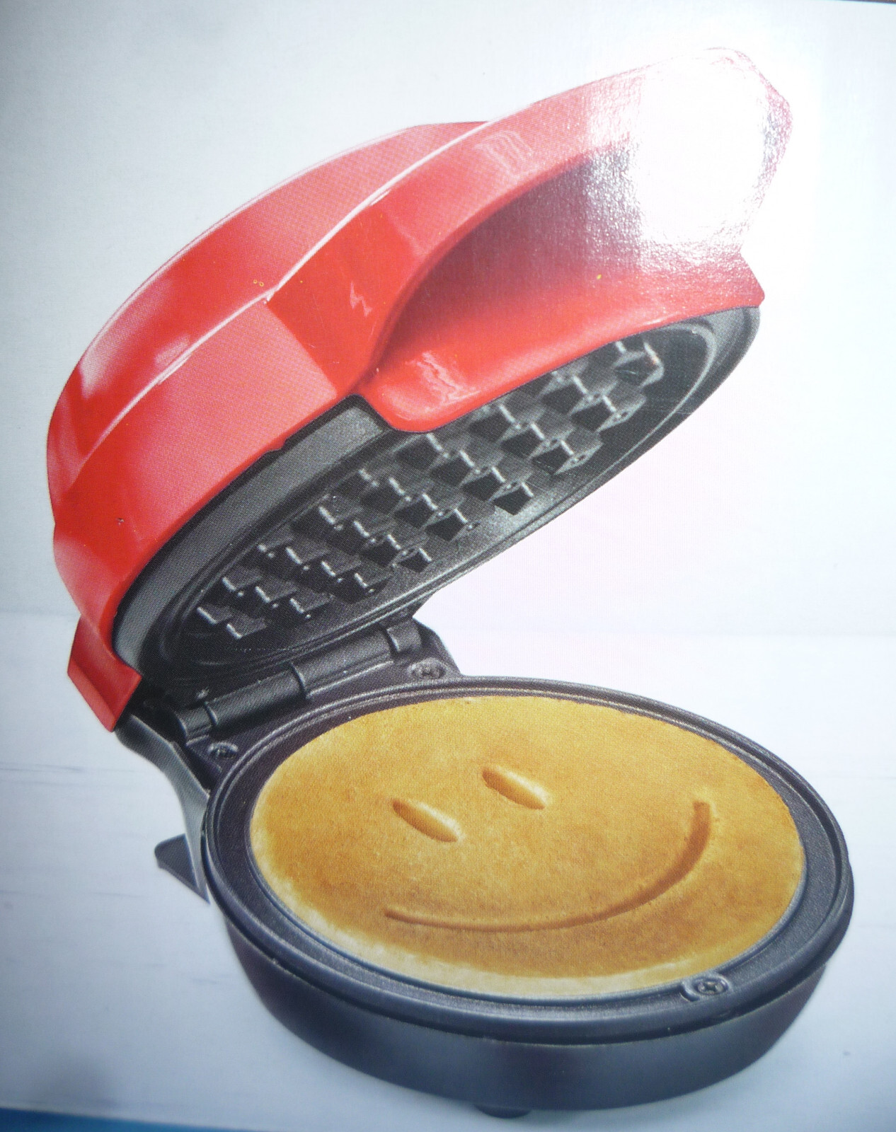 Bella Red Smiley Face Compact Nonstick Waffle Maker for Camping or College-image