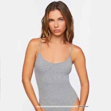 Double Zero Ribbed Bodysuit - Heather Gray - Size Large