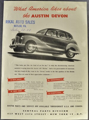 1949-1950 Austin A40 Devon Sedan Sales Brochure Sheet Nice Original