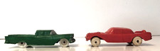 Lot of 2 Auburn Rubber Toy Car Truck Red Cadillac Green Ranchero #506 #610 Vtg