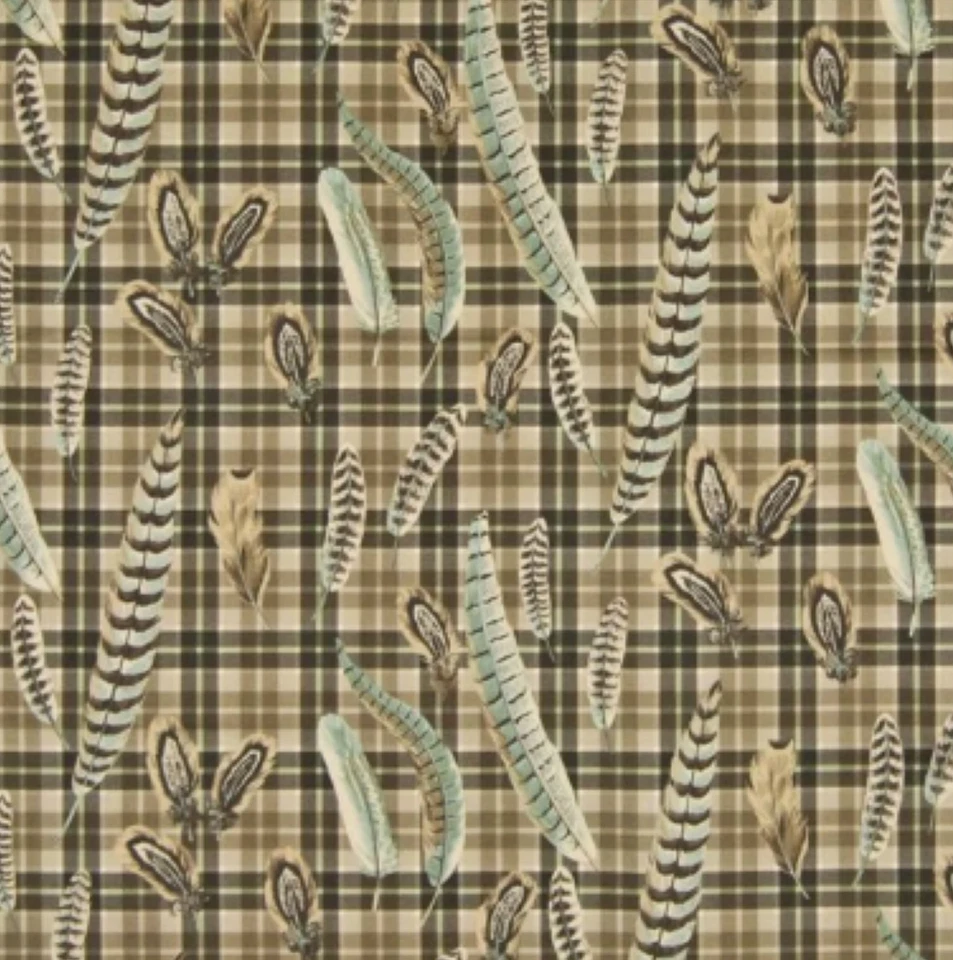 Braemore MCDOUGAL Pheasant Feather Plaid BIRCH Drapery Pillow Sewing Fabric BTY  - Image 4 of 4