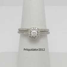 1/2CT Natural Diamond Halo Engagement Wedding Ring Bridal Set 14K White Gold