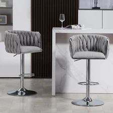 2 Set 24.4"-33"Height Velvet Swivel Barstools Kitchen Counter Pub Bar Chair Gray