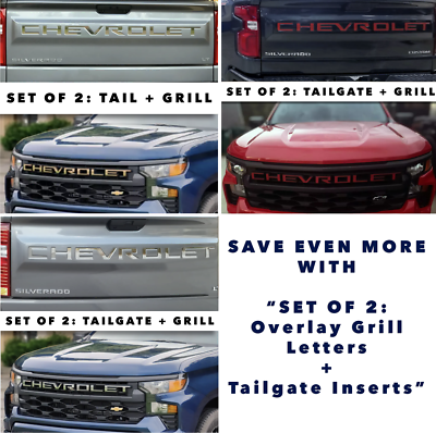 Red Bed Rail Letters For Silverado 2019-UP - ABS Plastic Self-Adhesive Inserts