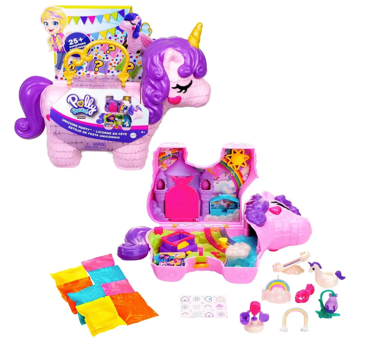 Polly Pocket Unicorn Party Large Compact Playset w/ Micro Polly Lila Dolls  NEW