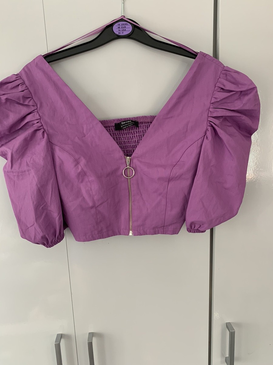 Bershka purple zip up crop top