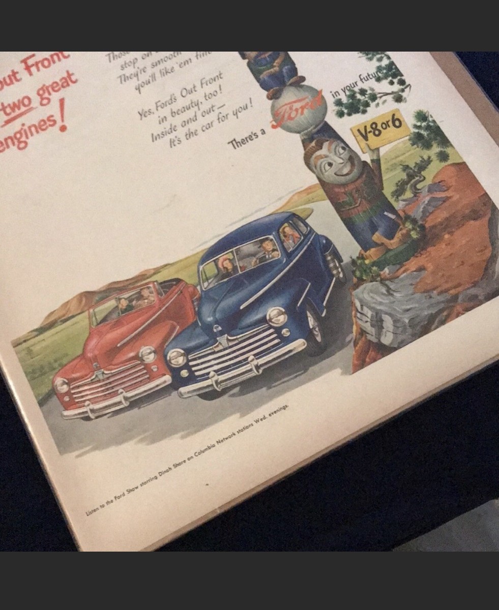 Vintage 1947 rare Ford advertisement poster with cars totem