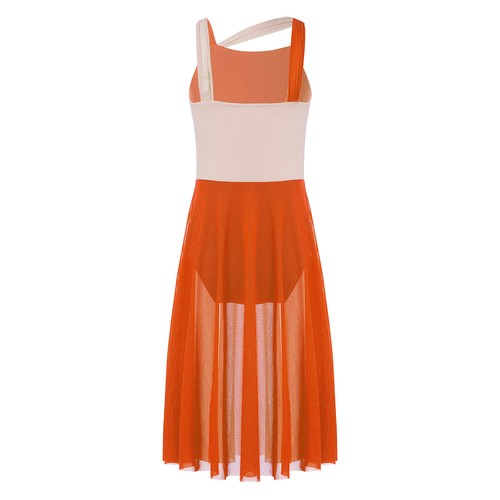 Kids Girls Lyrical Dance Dress Sleeveless Color Block Chiffon Leotard Dress - Picture 53 of 101