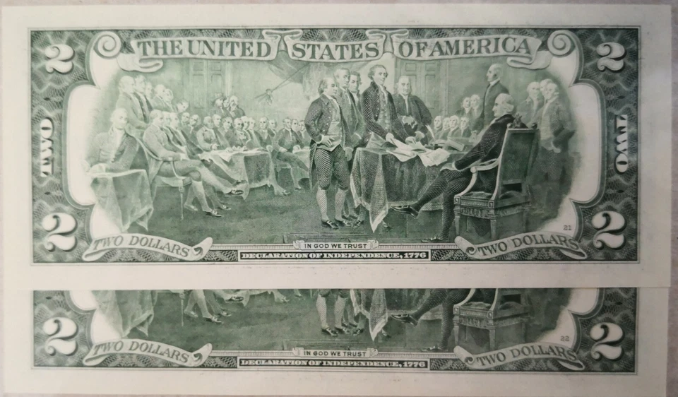 USA 2003 Series 2 pcs Running Number $2 Note L 00266591 - 00266592 A - Image 2 of 2