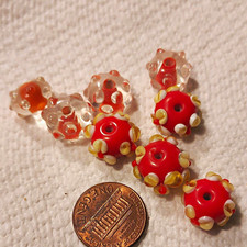Orange Clear White Yellow Glossy Lampwork Glass Round Beads Lot Jewelry Making