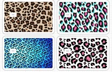Leopard Print ATM Debit Credit Card Skin Sticker Blue Pink Brown Cat Bonus